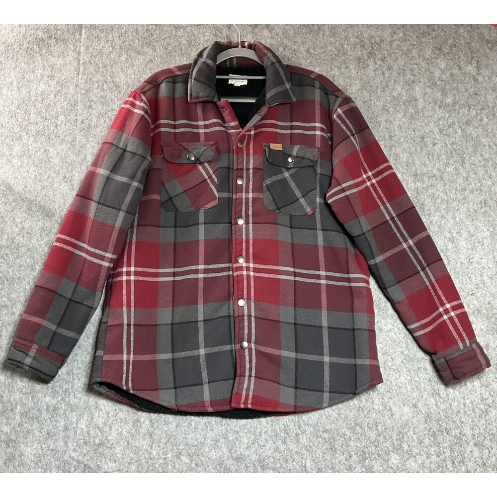 Matix Jacket Mens Large Red Gray Plaid Sherpa Lined Snap Front Flannel Shacket
